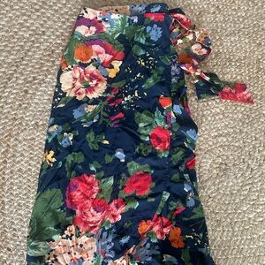 Sezane Navy Floral Midi Skirt